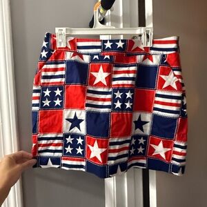 Loudmouth Red White Navy Patchwork Mini Golf Skirt with Branded Waistband